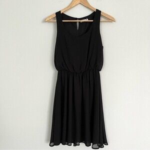 Lush Cinched Waist Flowy Tank Mini Dress in Black, Size XS